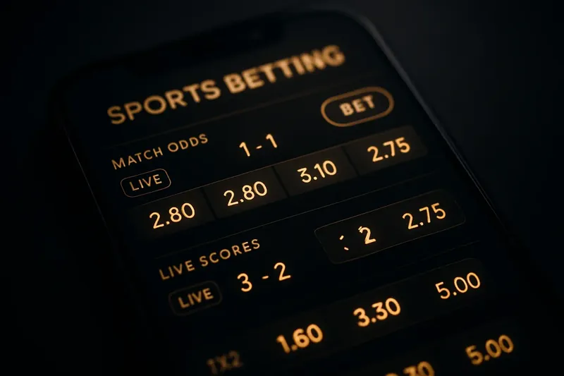 Close-up of sports betting app interface on smartphone with glowing odds and live score tickers